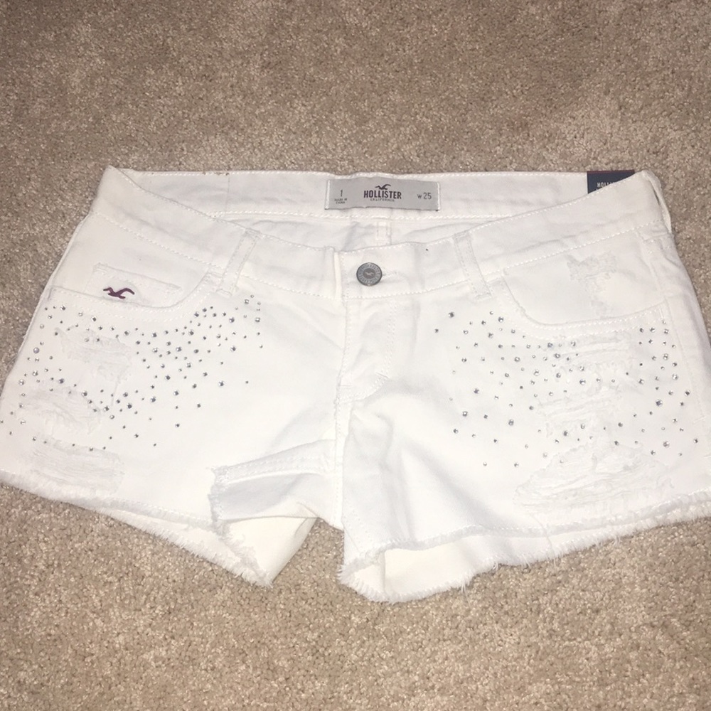 White bedazzled Jean Shorts